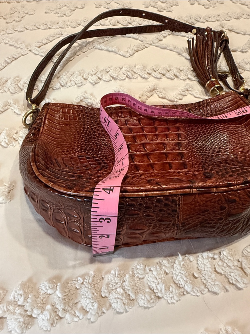 Brahmin Brown Croc-Embossed Leather Crossbody with Tassel - Picture 11 of 11